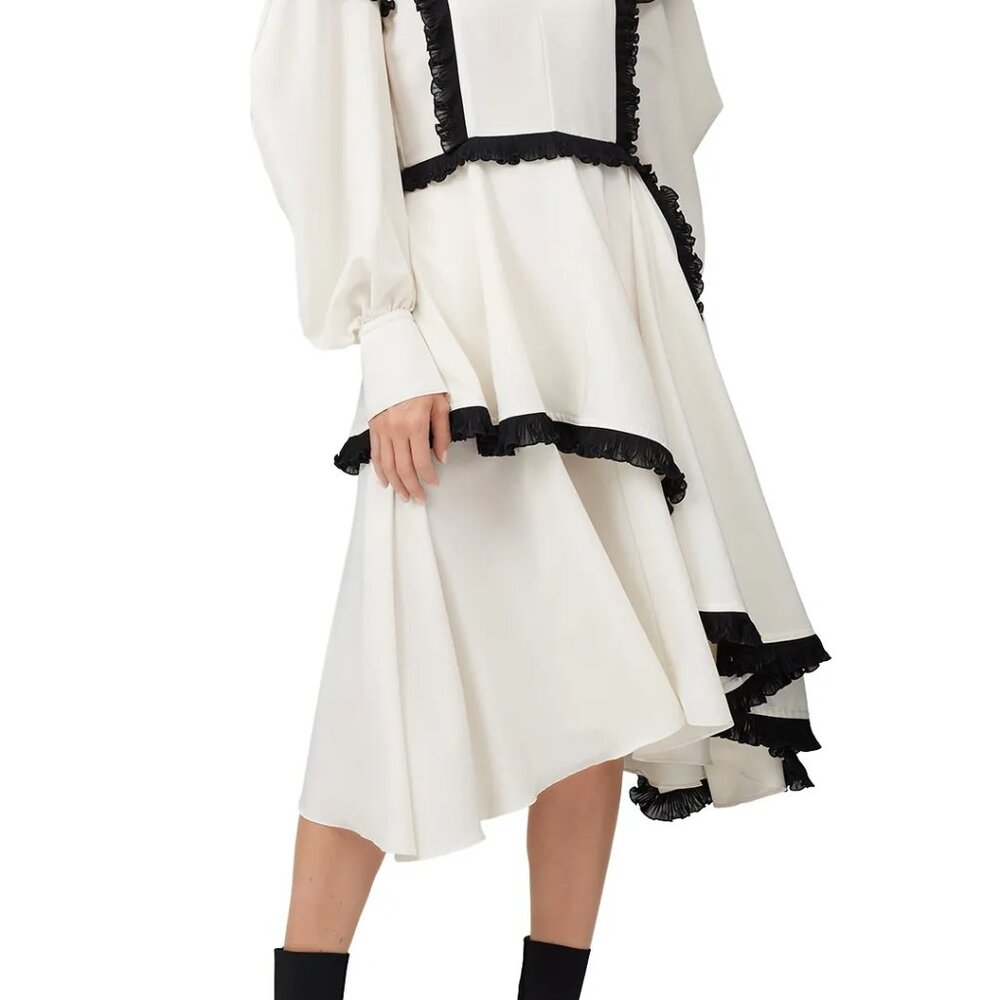 ADEAM - Asymmetric Ruffle Dress in Ivory